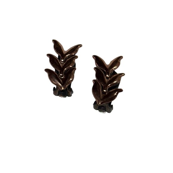 Renoir Copper Chevron Laurel Leaf Bracelet and Clip On Earrings Jewelry Set - Picture 6 of 13